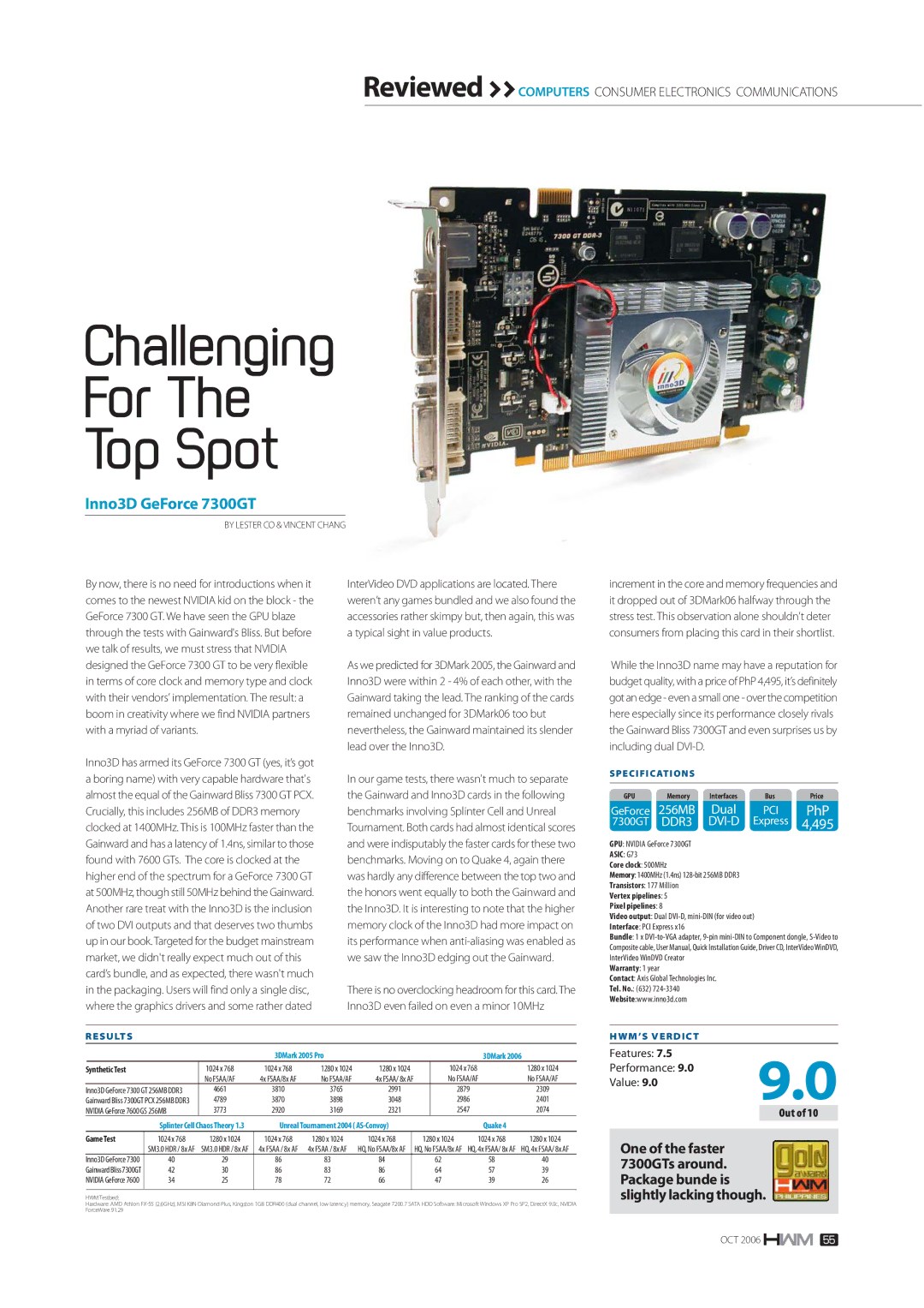 Gainward user manual Challenging For Top Spot, Inno3D GeForce 7300GT, DDR3 DVI-D 