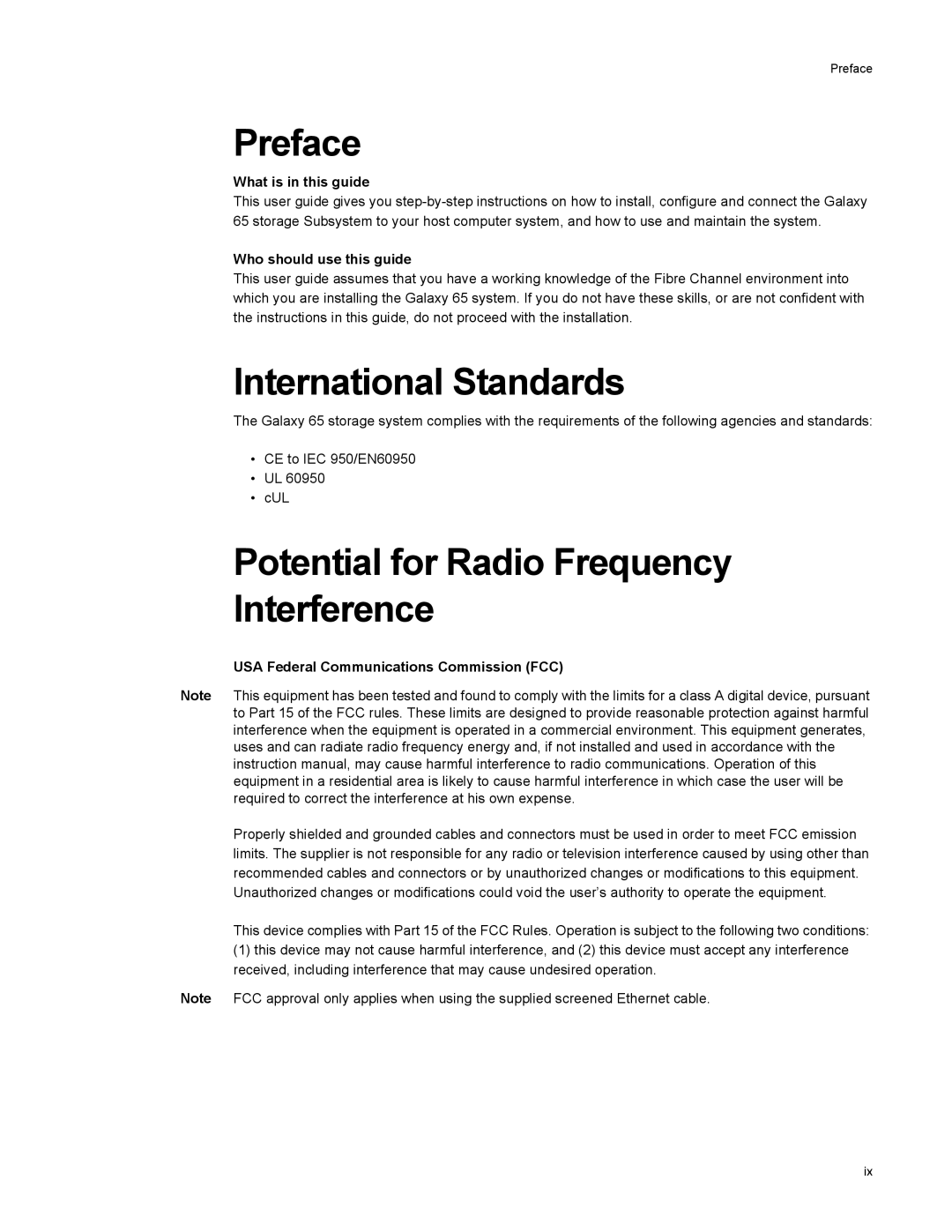 Galaxy Metal Gear 65 manual Preface, International Standards, Potential for Radio Frequency Interference 