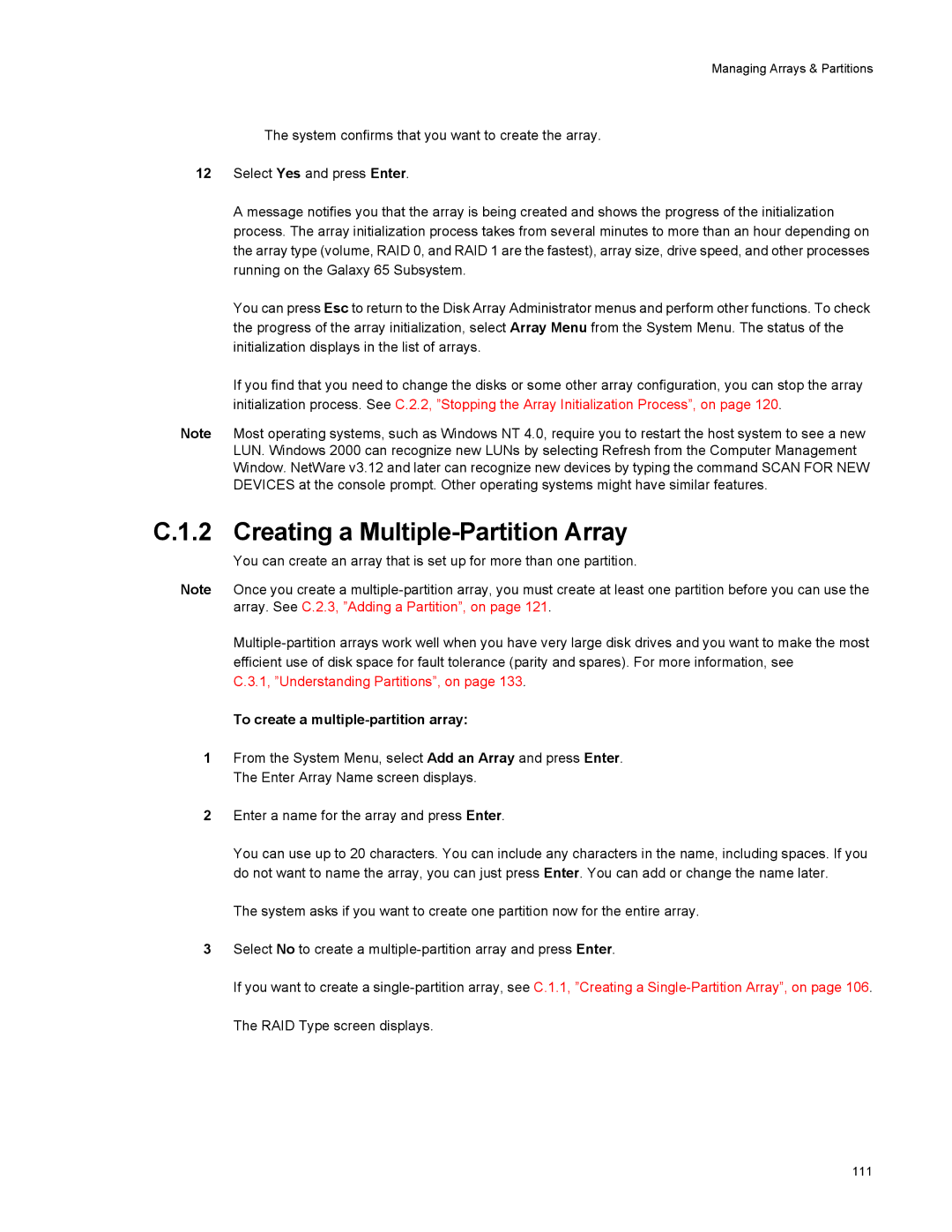 Galaxy Metal Gear 65 manual Creating a Multiple-Partition Array, To create a multiple-partition array 