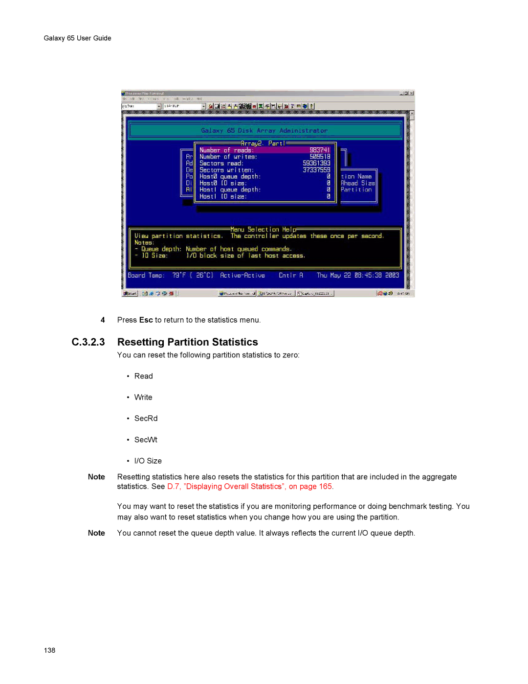 Galaxy Metal Gear 65 manual Resetting Partition Statistics 