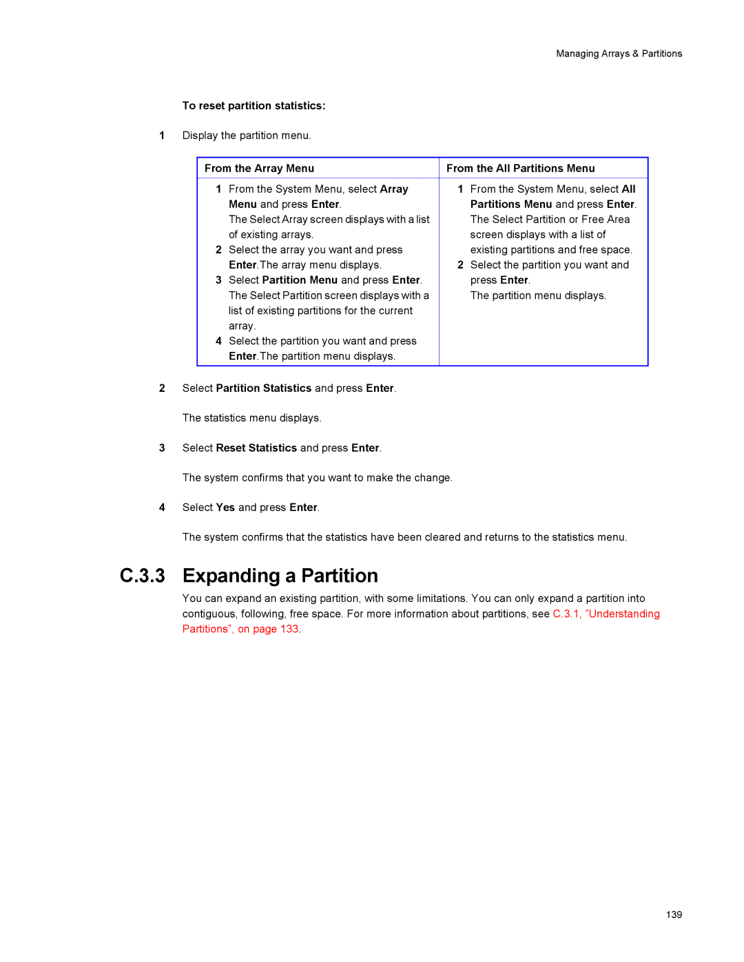 Galaxy Metal Gear 65 manual Expanding a Partition, To reset partition statistics 