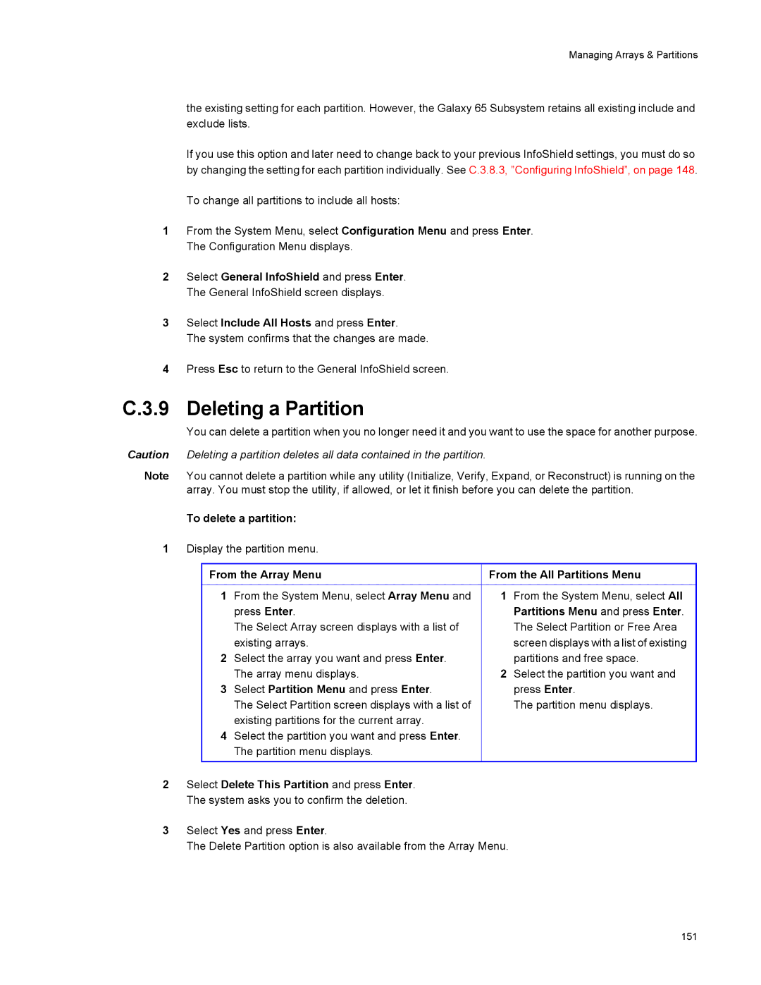 Galaxy Metal Gear 65 manual Deleting a Partition, To delete a partition 