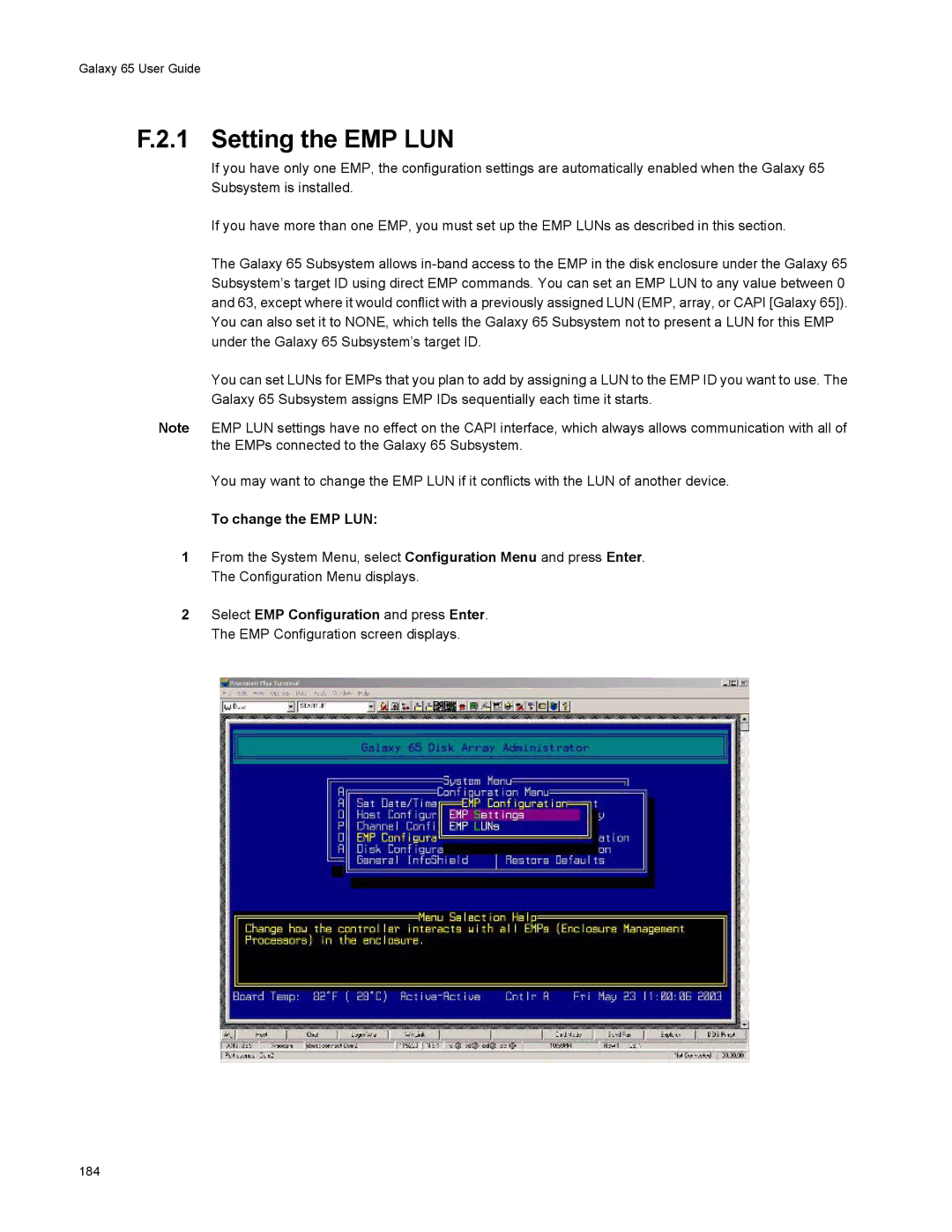 Galaxy Metal Gear 65 manual Setting the EMP LUN, To change the EMP LUN 