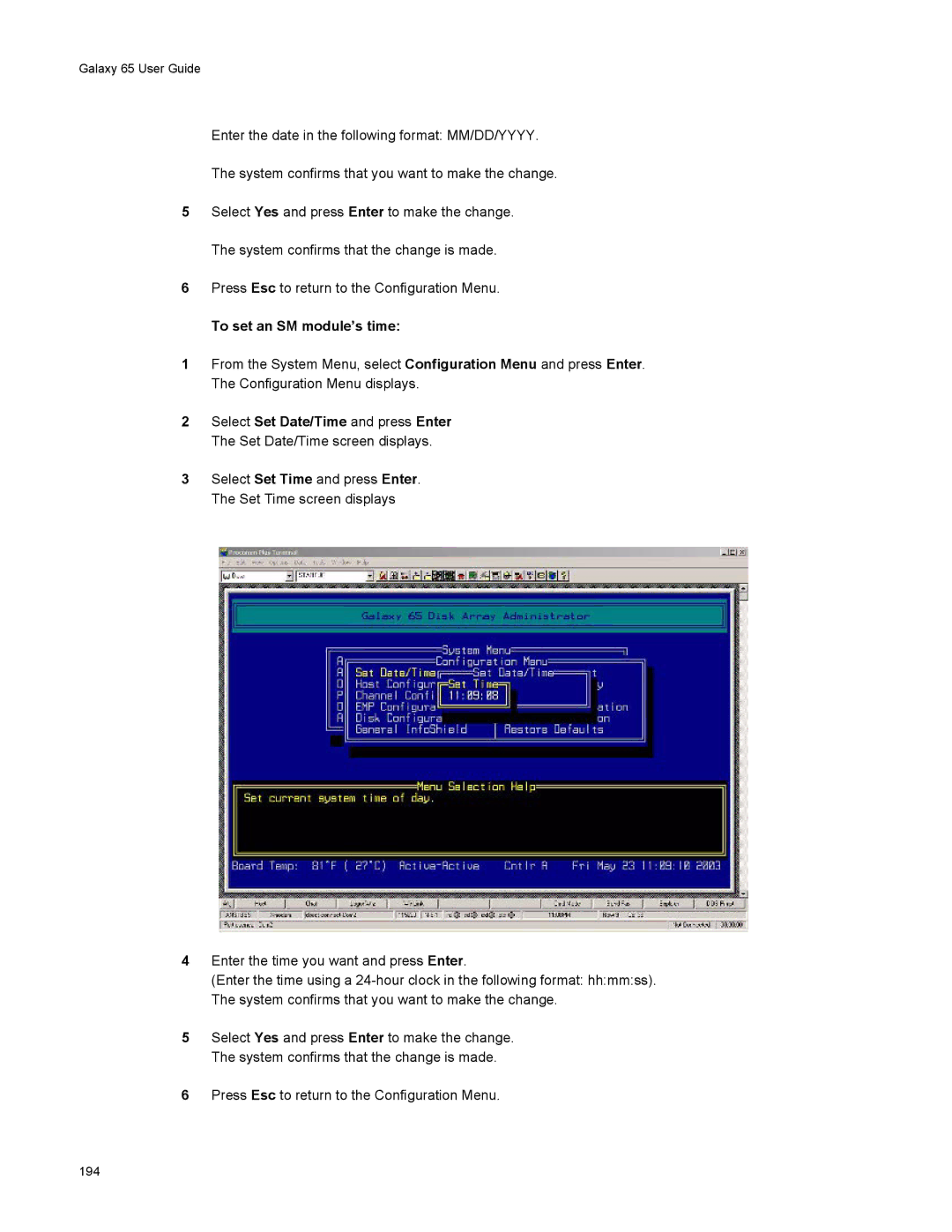 Galaxy Metal Gear 65 manual To set an SM module’s time 