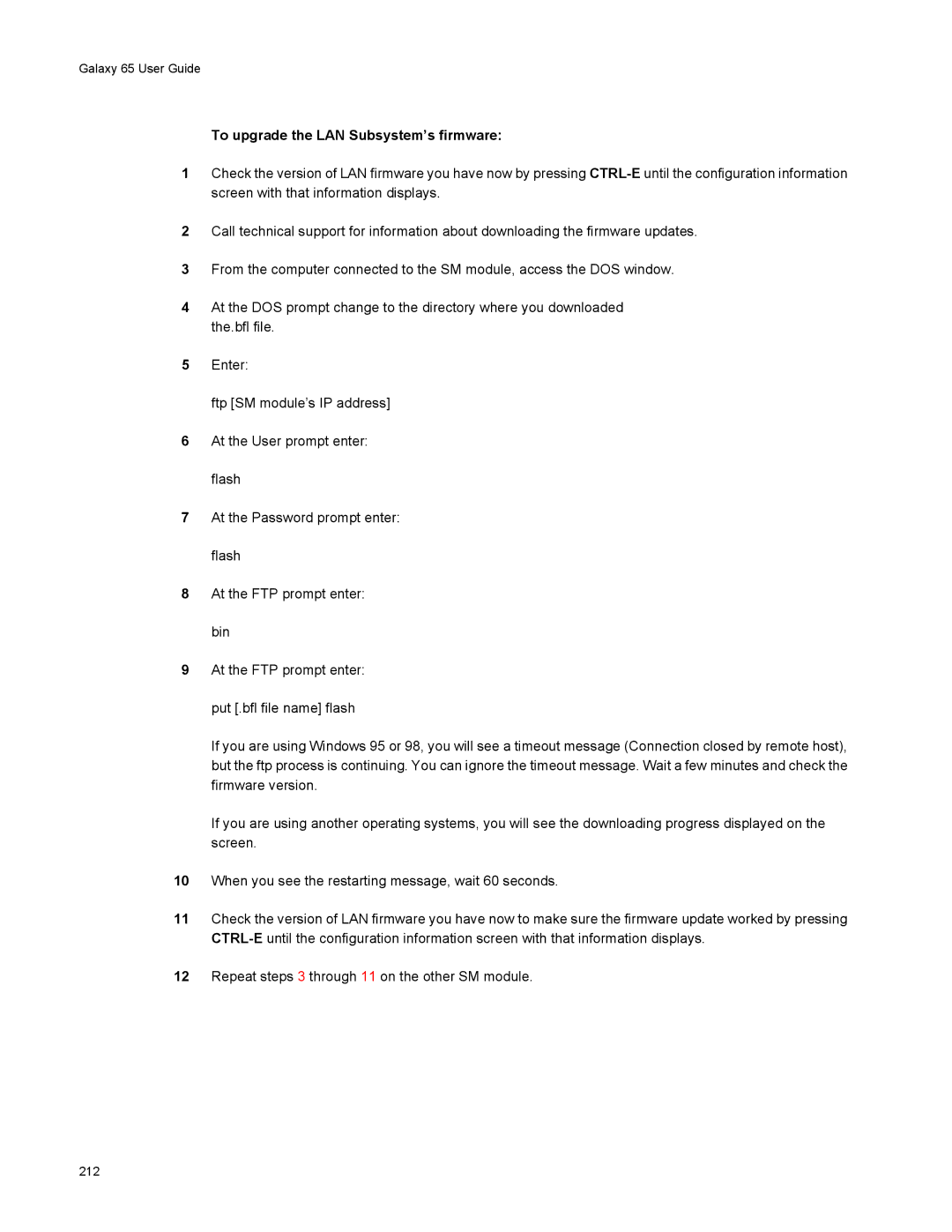 Galaxy Metal Gear 65 manual To upgrade the LAN Subsystem’s firmware 