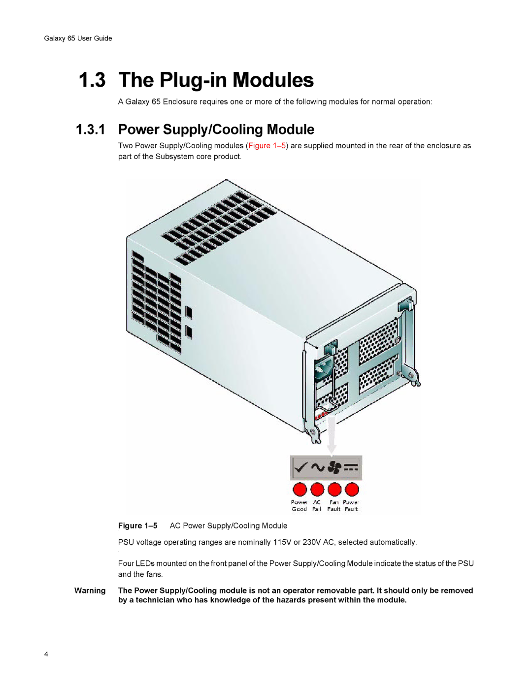 Galaxy Metal Gear 65 manual Plug-in Modules, Power Supply/Cooling Module 