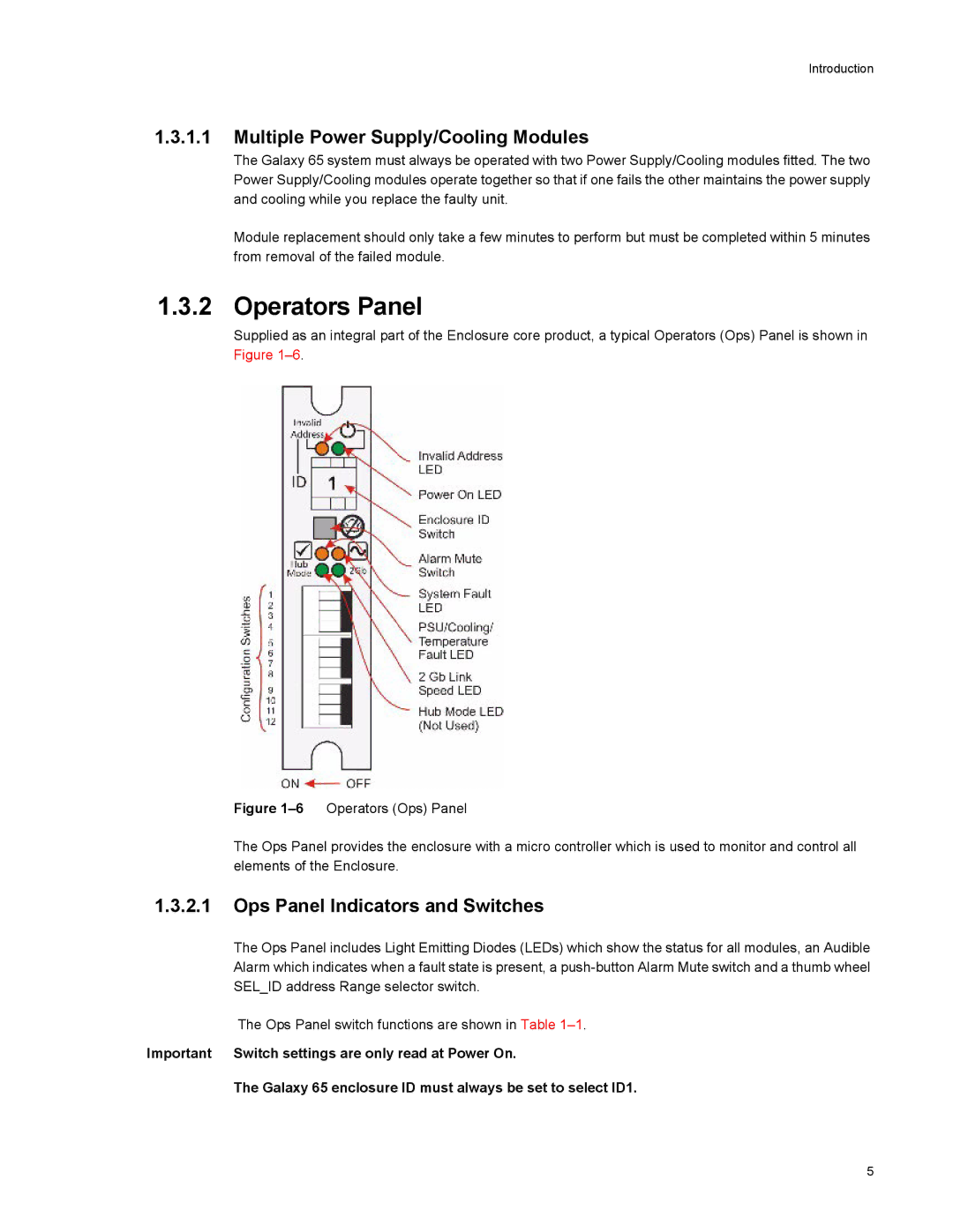 Galaxy Metal Gear 65 manual Operators Panel, Multiple Power Supply/Cooling Modules, Ops Panel Indicators and Switches 