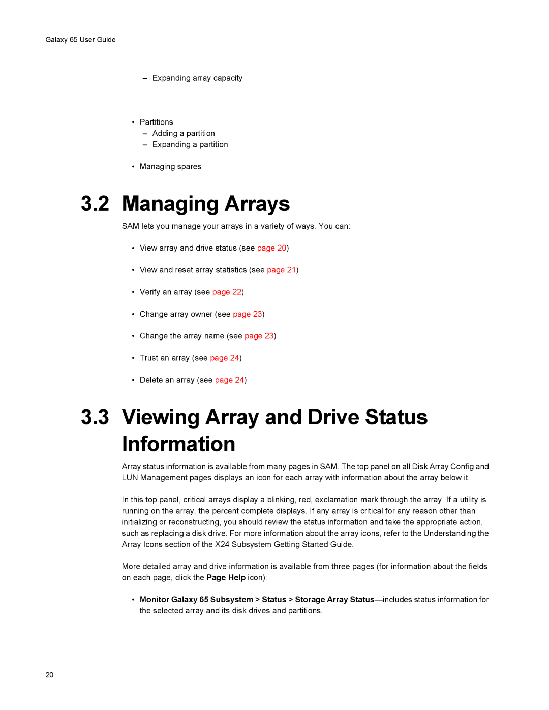 Galaxy Metal Gear 65 manual Managing Arrays, Viewing Array and Drive Status Information 