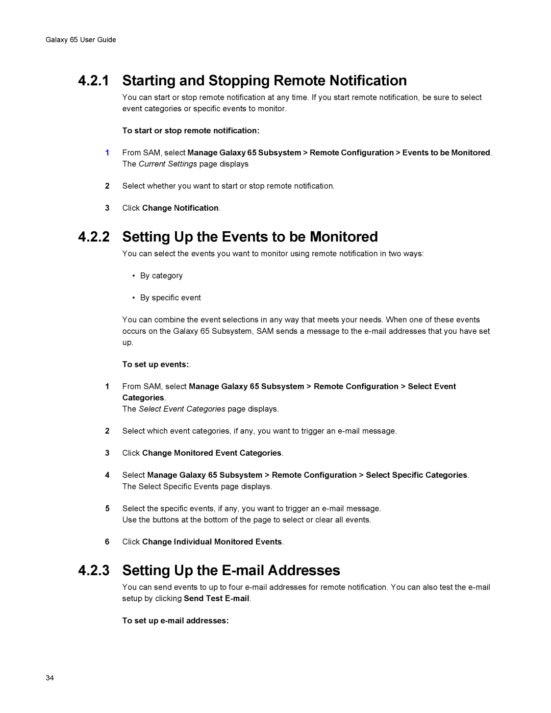 Galaxy Metal Gear 65 manual Starting and Stopping Remote Notification, Setting Up the Events to be Monitored 