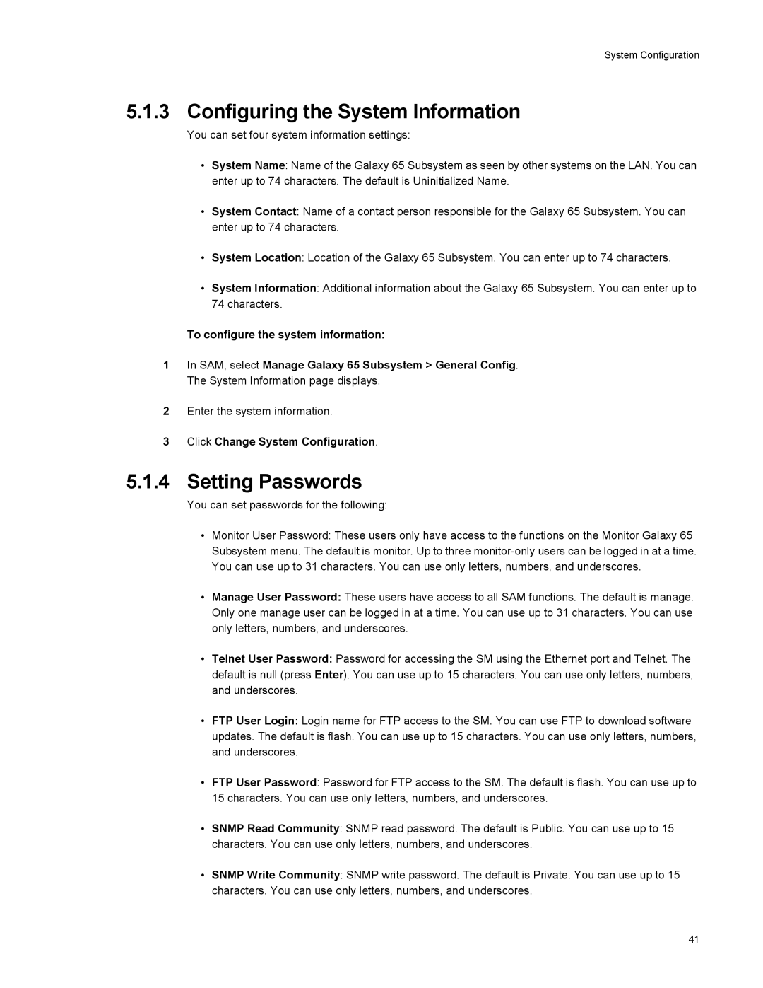 Galaxy Metal Gear 65 manual Configuring the System Information, Setting Passwords, Click Change System Configuration 