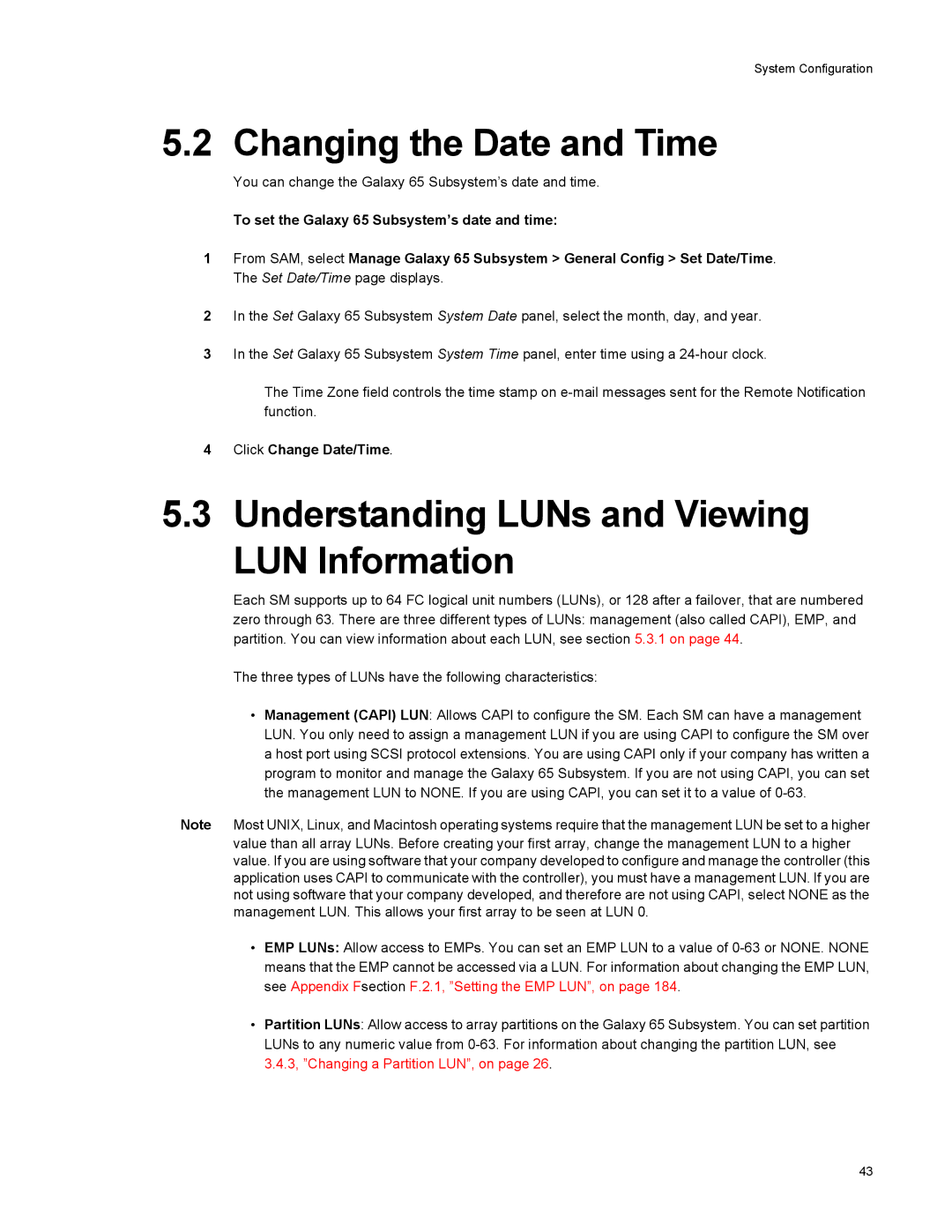 Galaxy Metal Gear 65 Changing the Date and Time, Understanding LUNs and Viewing LUN Information, Click Change Date/Time 