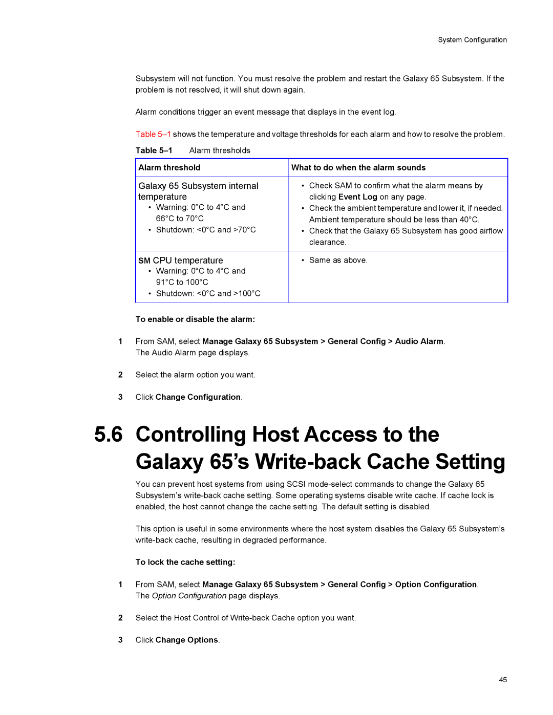 Galaxy Metal Gear 65 manual Alarm threshold What to do when the alarm sounds, Click Change Configuration 