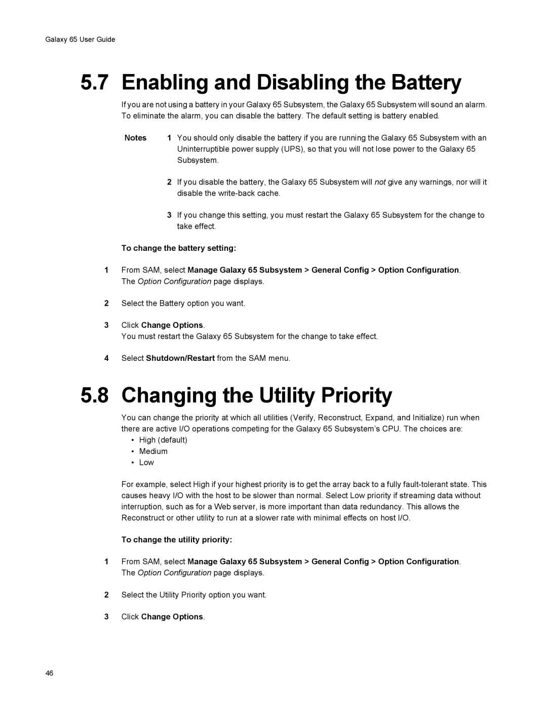 Galaxy Metal Gear 65 manual Enabling and Disabling the Battery, Changing the Utility Priority 