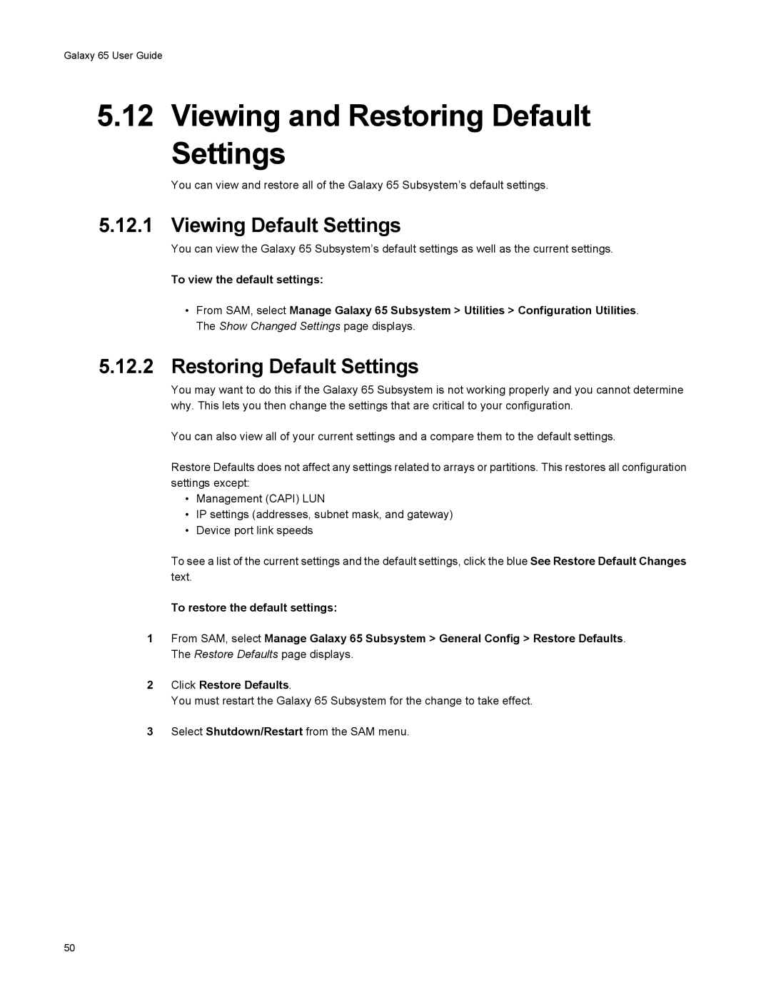 Galaxy Metal Gear 65 manual Viewing and Restoring Default Settings, Viewing Default Settings 