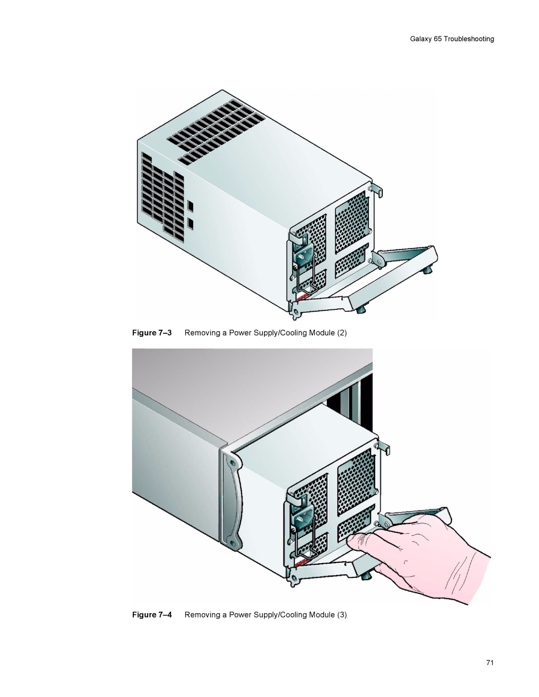 Galaxy Metal Gear 65 manual 3Removing a Power Supply/Cooling Module 