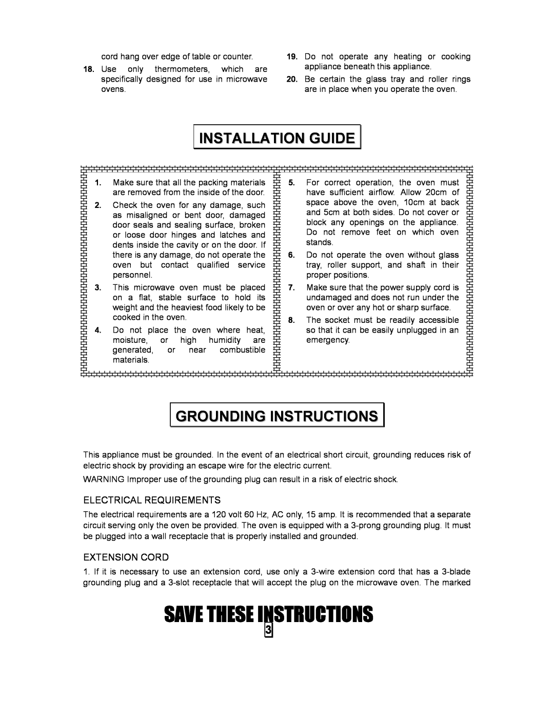 Galaxy Metal Gear 87040 user manual Installation Guide, Grounding Instructions, Electrical Requirements, Extension Cord 