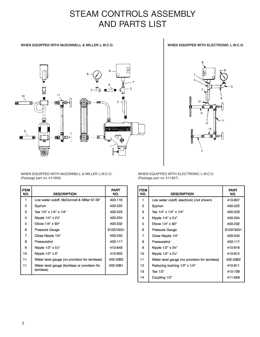 Galaxy Metal Gear GXH Series, GX Series manual Steam Controls Assembly And Parts List 