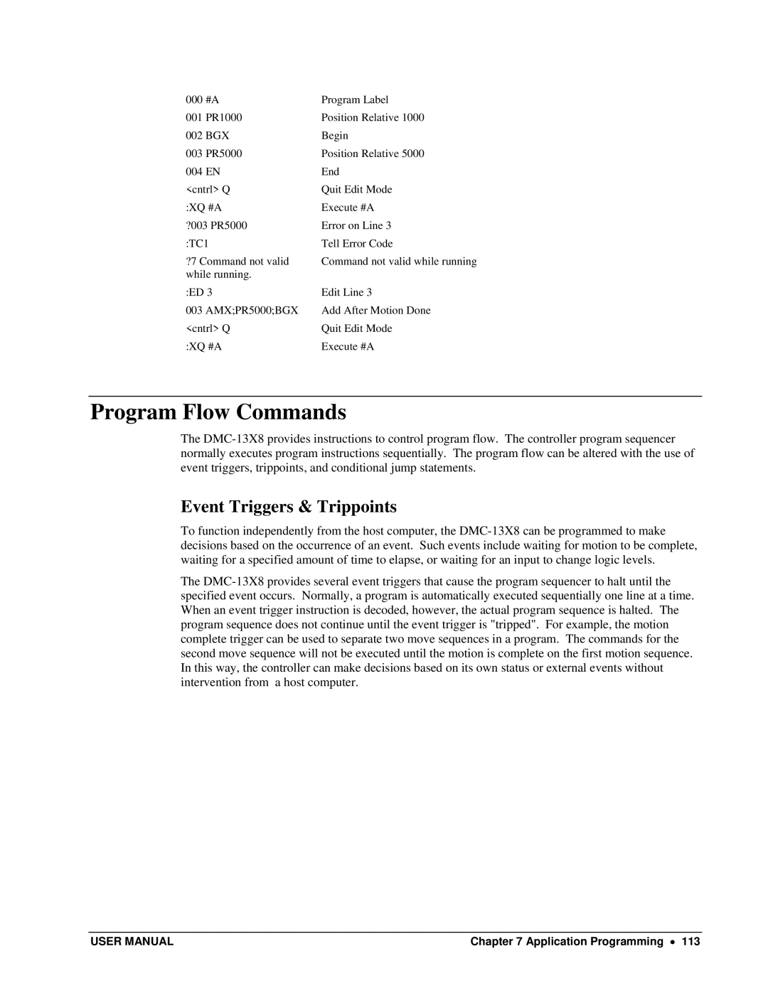 Galil DMC-13X8 user manual Program Flow Commands, Event Triggers & Trippoints 