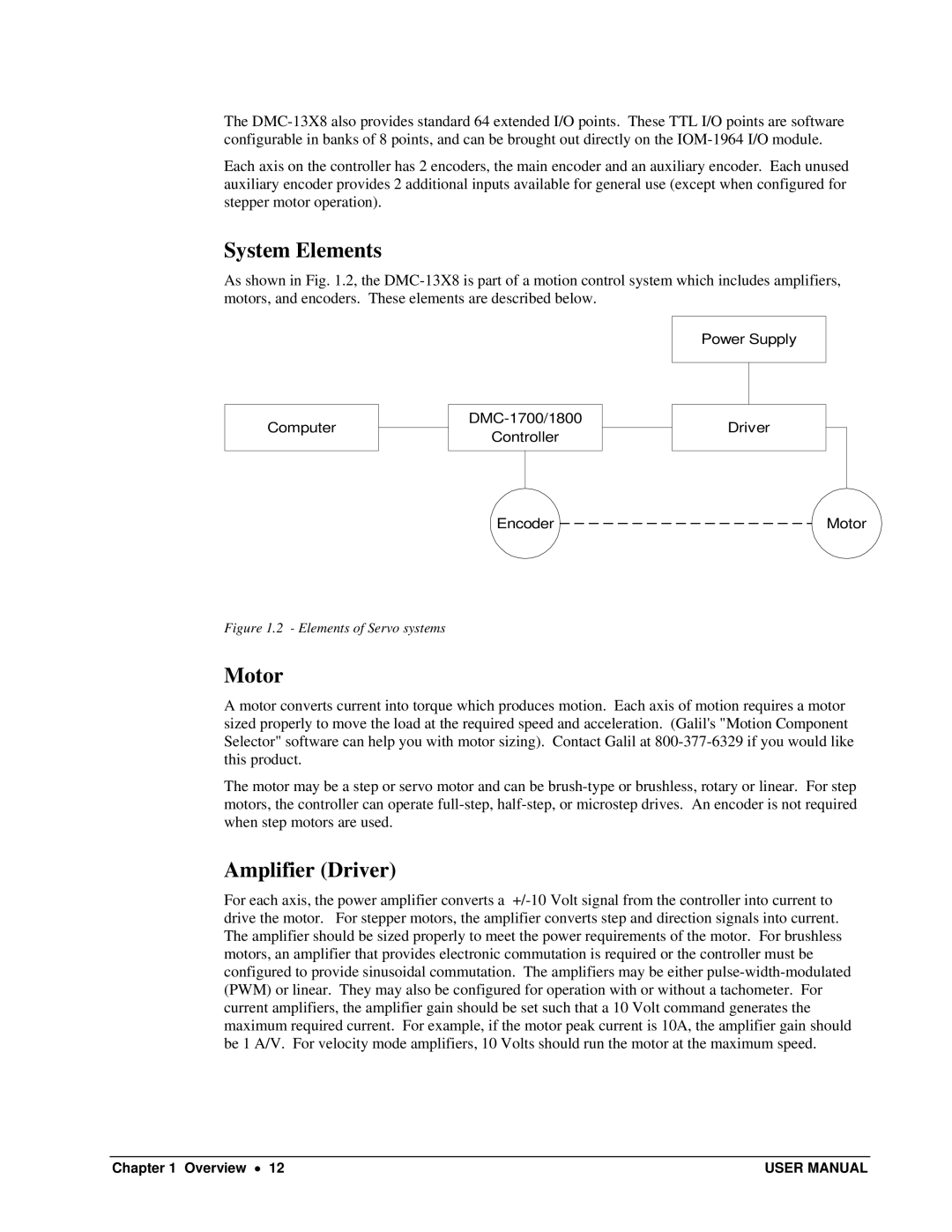Galil DMC-13X8 user manual System Elements, Motor, Amplifier Driver 