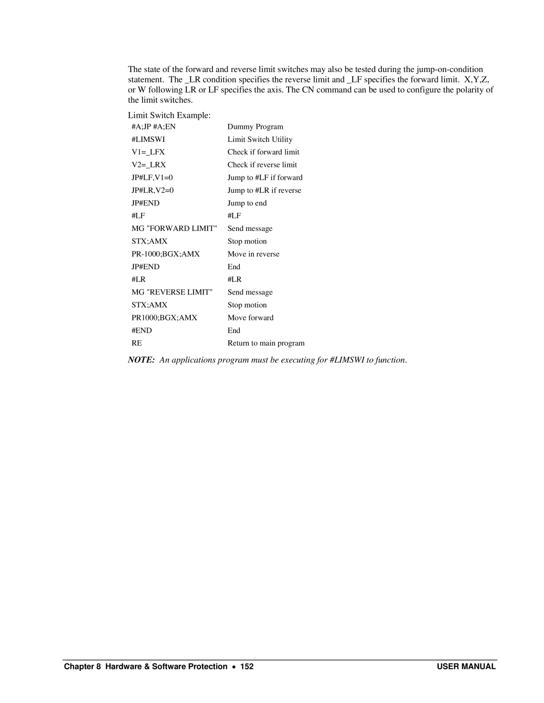 Galil DMC-13X8 user manual V2=LRX, Jp#End, #Lf, Stxamx, #LR MG Reverse Limit, PR1000BGXAMX 