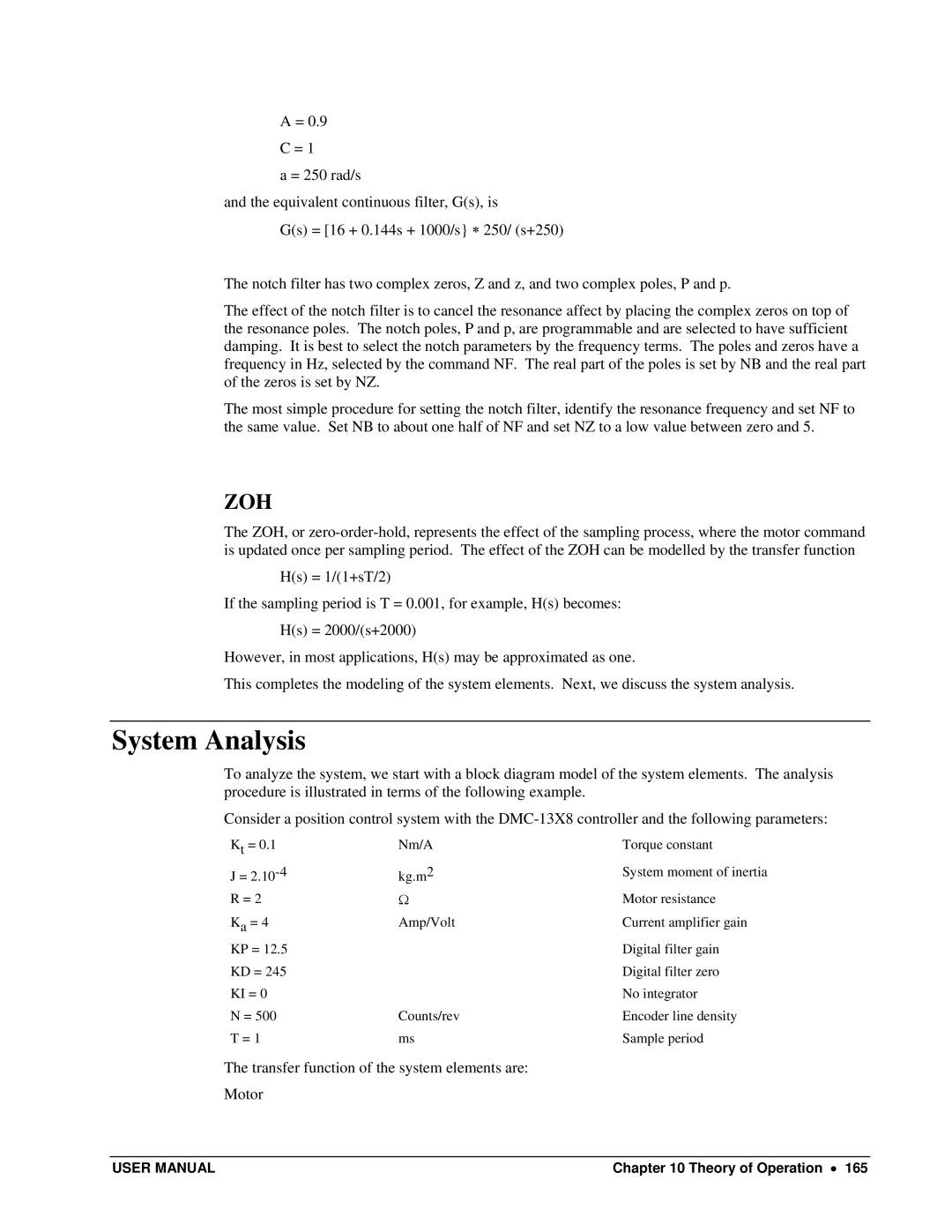 Galil DMC-13X8 user manual System Analysis, Zoh 