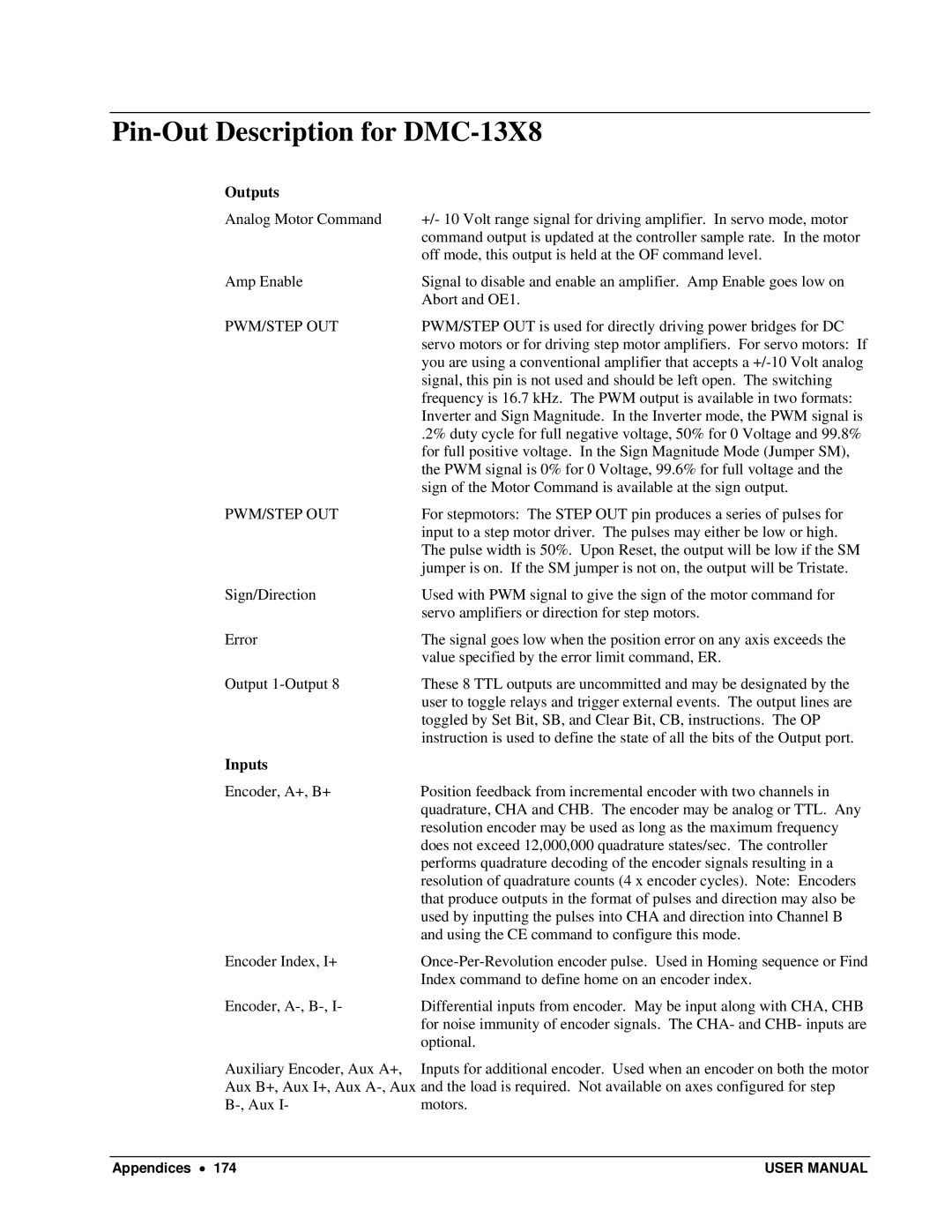 Galil user manual Pin-Out Description for DMC-13X8, Pwm/Step Out 