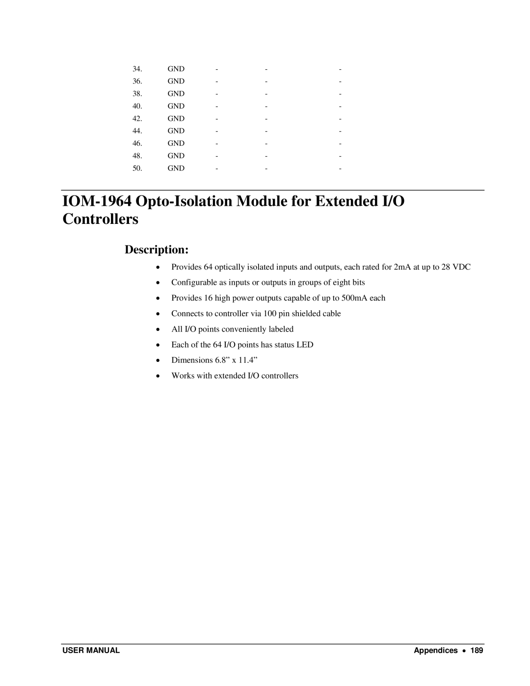 Galil DMC-13X8 user manual IOM-1964 Opto-Isolation Module for Extended I/O Controllers, Description 