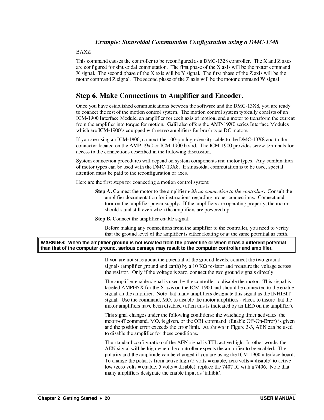 Galil DMC-13X8 user manual Make Connections to Amplifier and Encoder, Baxz 