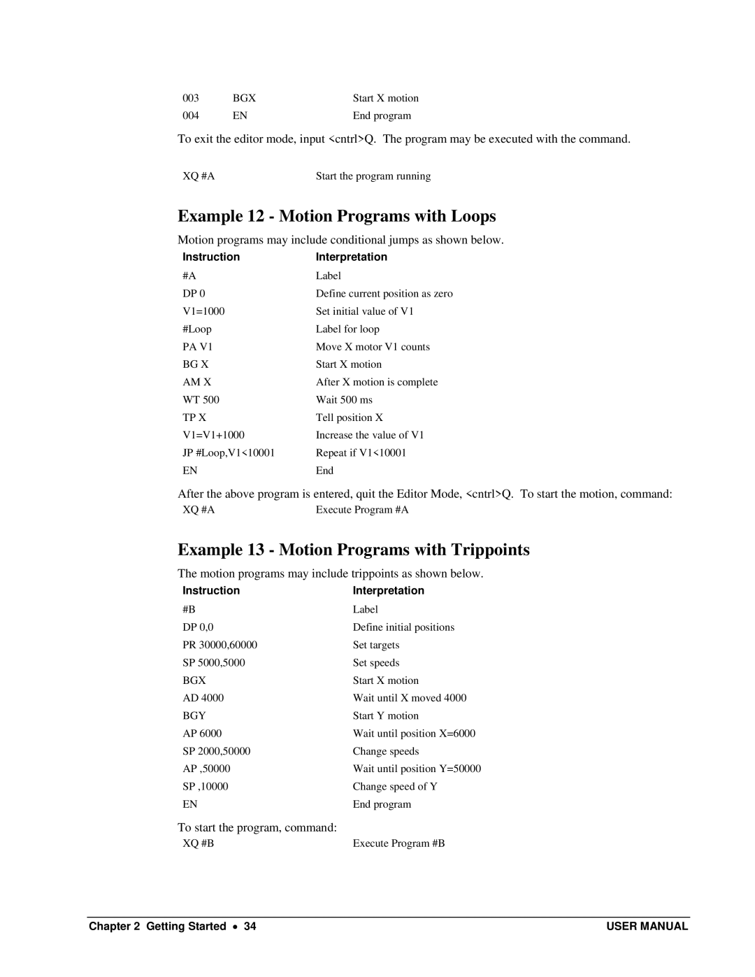 Galil DMC-13X8 user manual Example 12 Motion Programs with Loops, Example 13 Motion Programs with Trippoints 