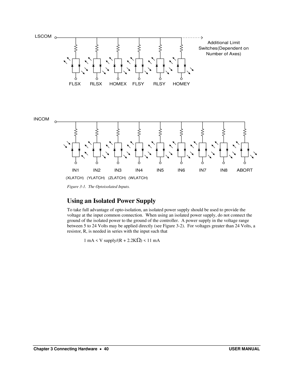 Galil DMC-13X8 user manual Using an Isolated Power Supply, Optoisolated Inputs 