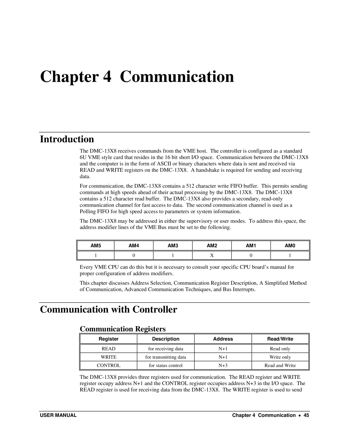 Galil DMC-13X8 user manual Communication with Controller, Communication Registers, AM5 AM4 AM3 AM2 AM1 AM0 