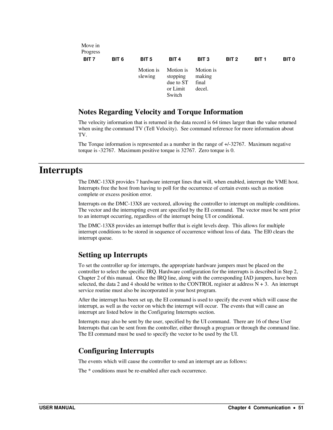 Galil DMC-13X8 user manual Setting up Interrupts, Configuring Interrupts 