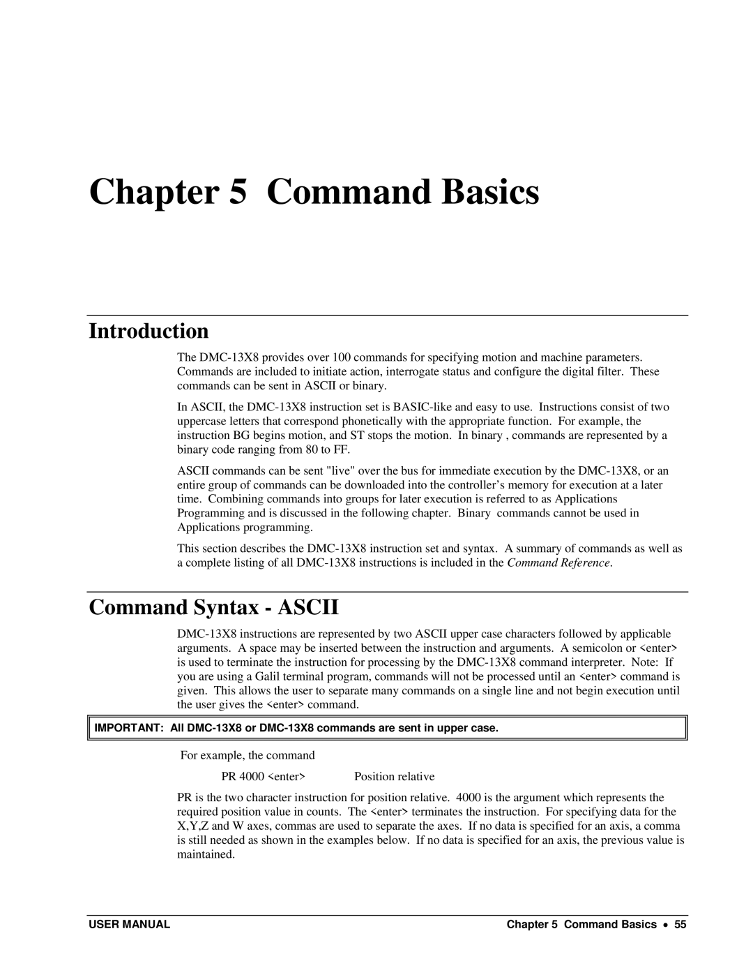 Galil DMC-13X8 user manual Command Syntax Ascii, Command Basics 