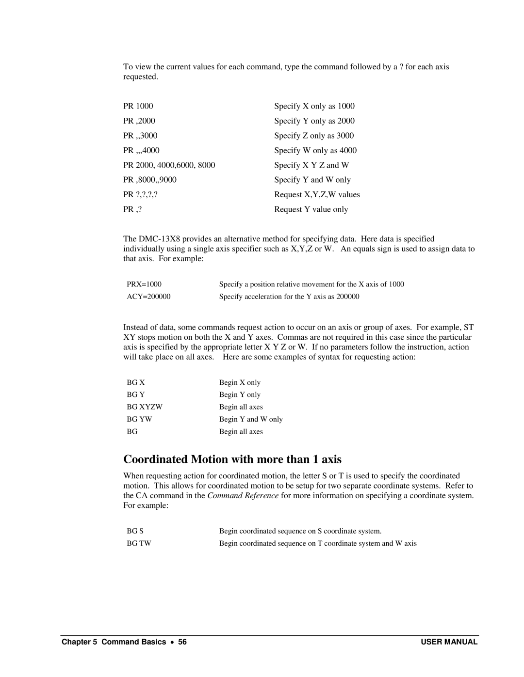 Galil DMC-13X8 user manual Coordinated Motion with more than 1 axis, BG Xyzw, Bg S, Bg Tw 