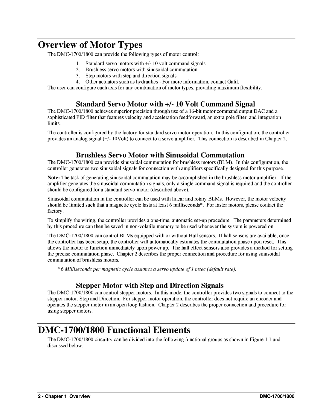 Galil DMC-1800 Overview of Motor Types, DMC-1700/1800 Functional Elements, Stepper Motor with Step and Direction Signals 