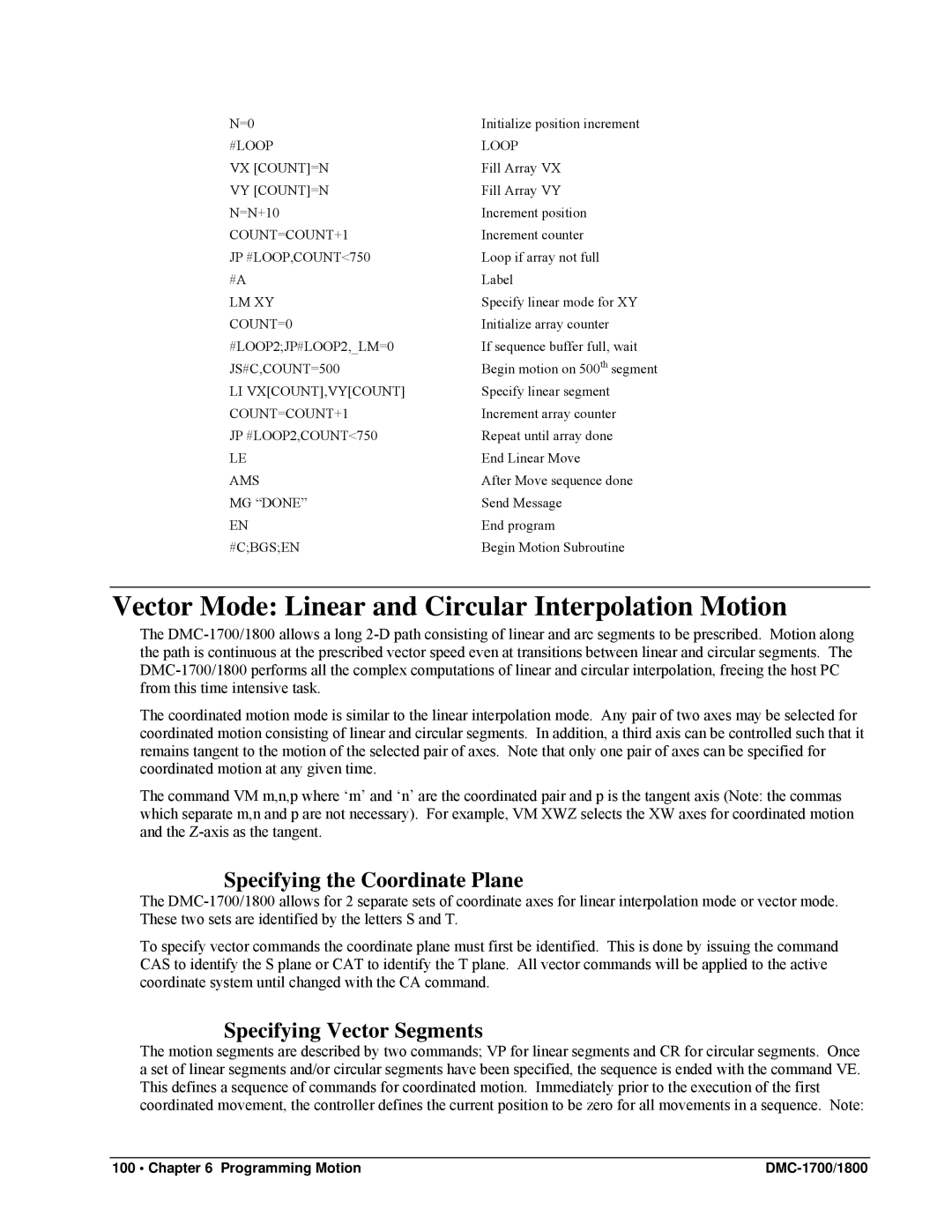 Galil DMC-1800, DMC-1700 user manual Vector Mode Linear and Circular Interpolation Motion, Specifying the Coordinate Plane 