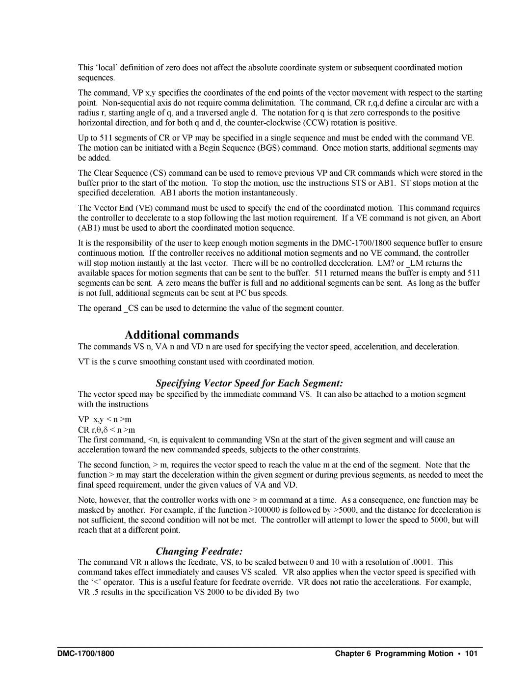 Galil DMC-1700, DMC-1800 user manual Additional commands, Specifying Vector Speed for Each Segment 
