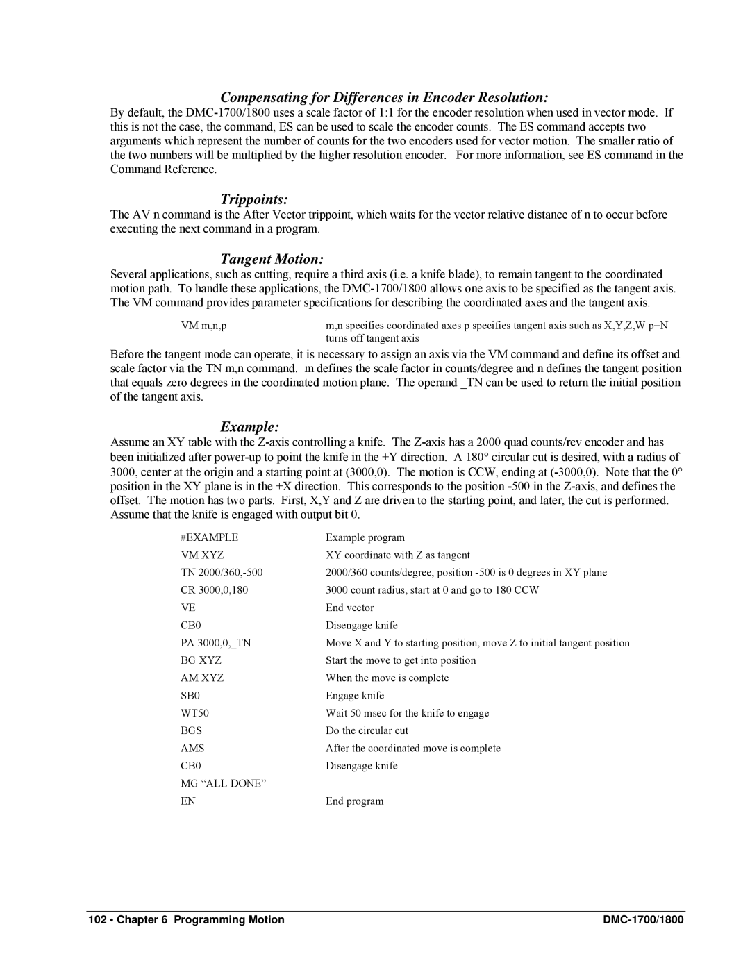 Galil DMC-1800, DMC-1700 user manual Compensating for Differences in Encoder Resolution, Trippoints, Tangent Motion 