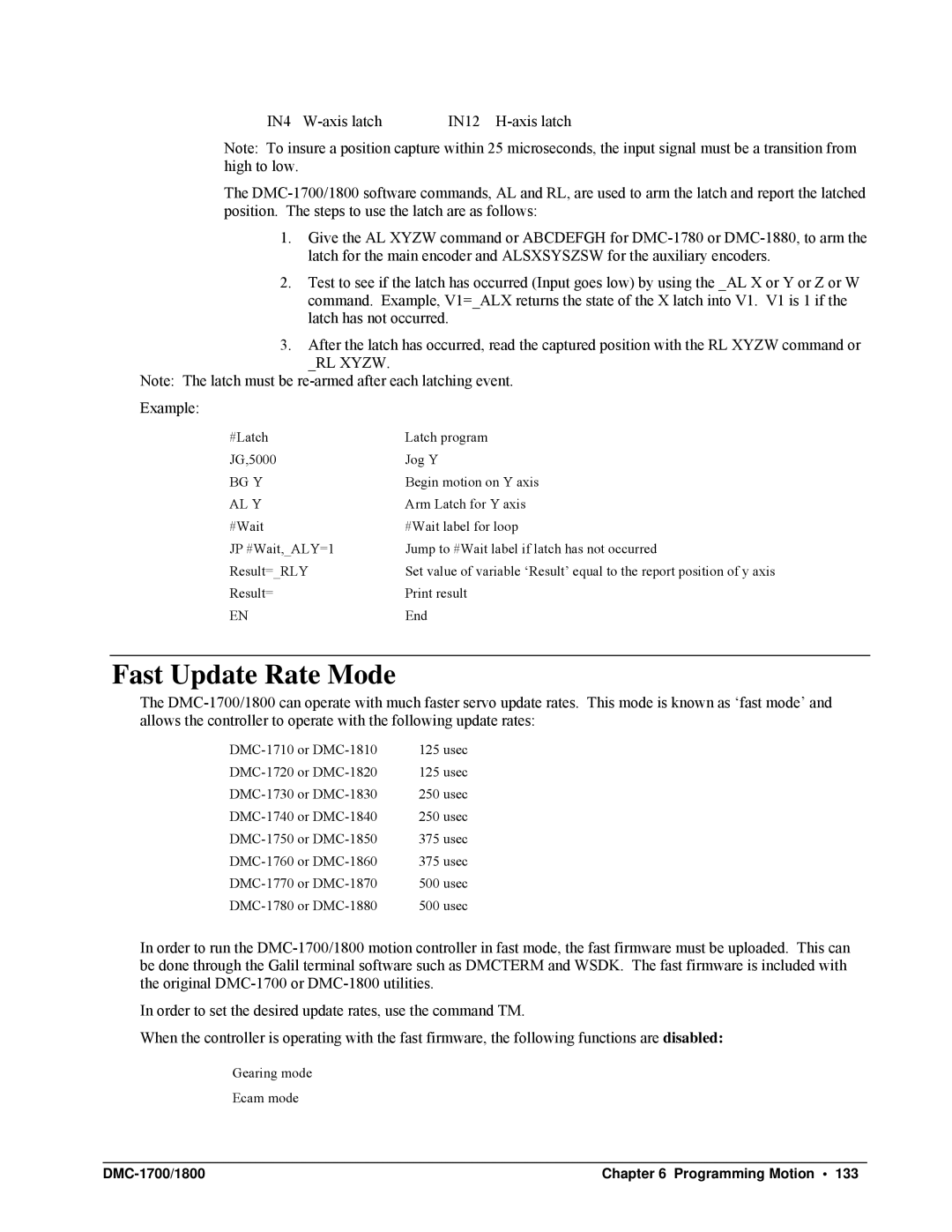 Galil DMC-1700, DMC-1800 user manual Fast Update Rate Mode, Al Y 