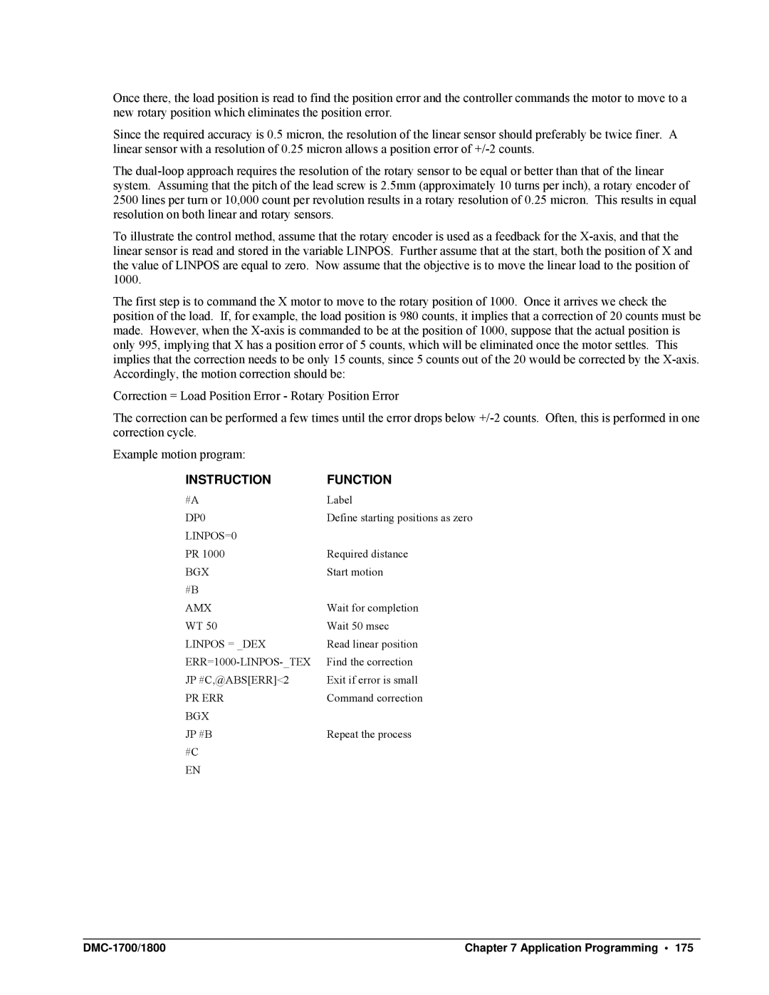 Galil DMC-1700, DMC-1800 user manual Instruction 