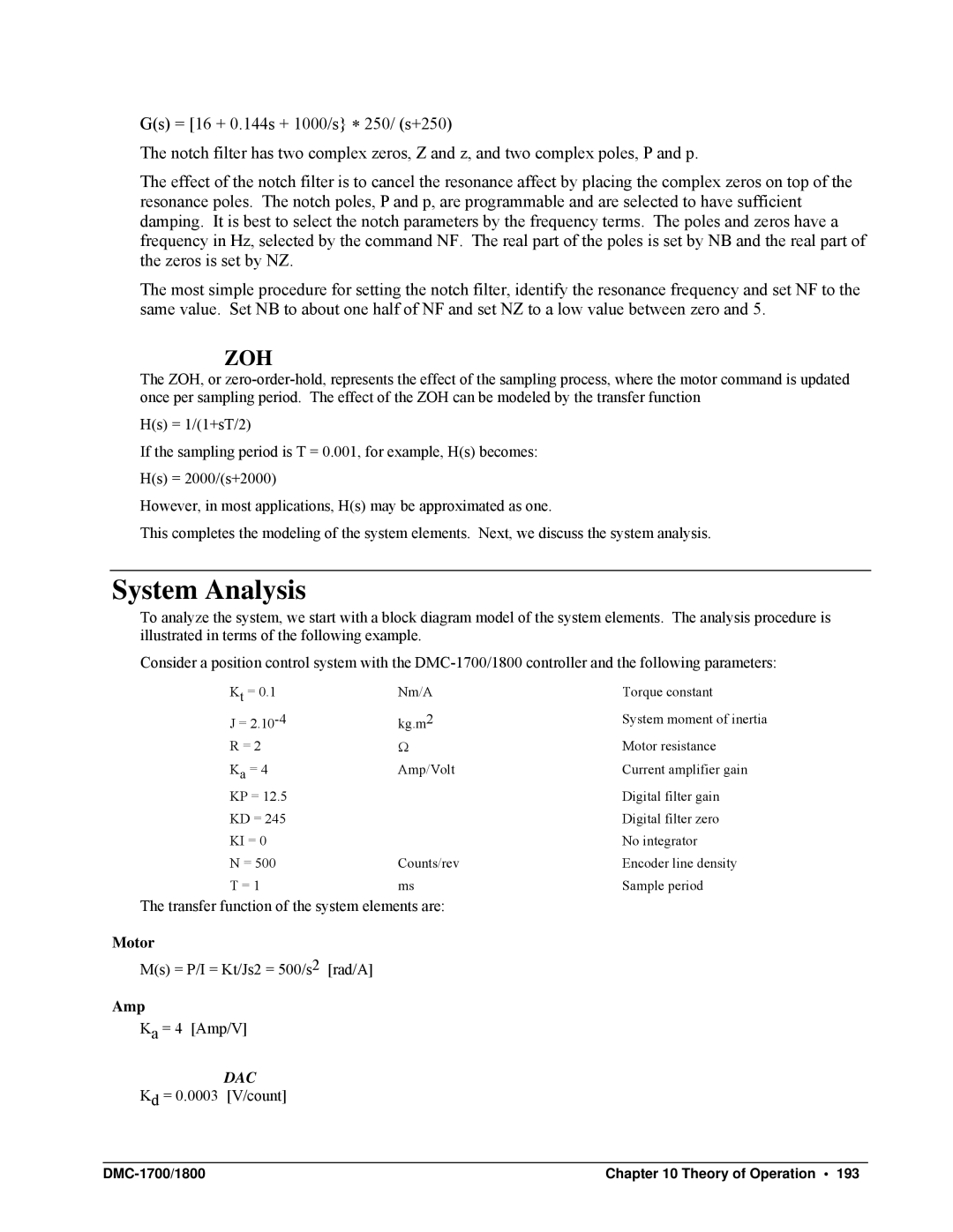 Galil DMC-1700, DMC-1800 user manual System Analysis, Motor, Amp 