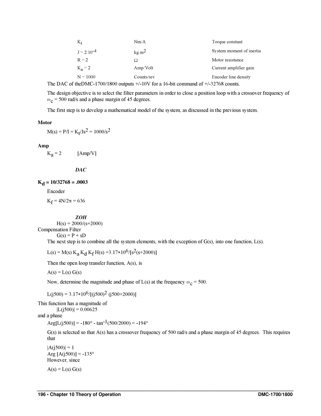 Galil DMC-1800, DMC-1700 user manual Motor, Kd = 10/32768 = 