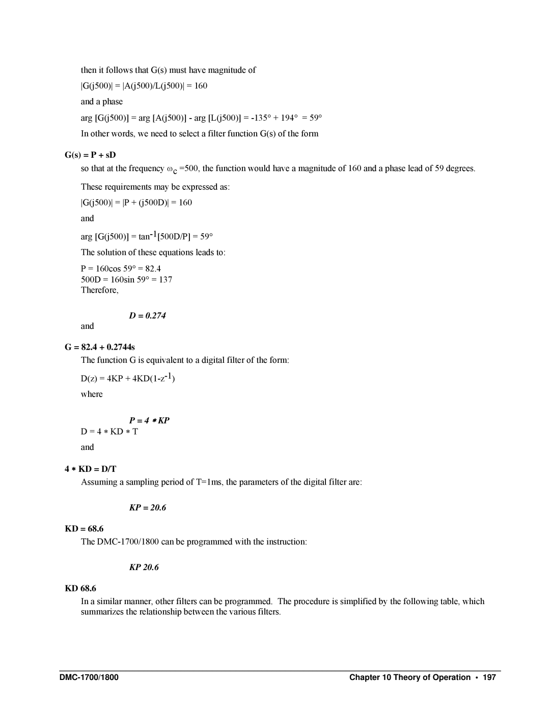 Galil DMC-1700, DMC-1800 user manual = 4 ∗ KP, Kp = 