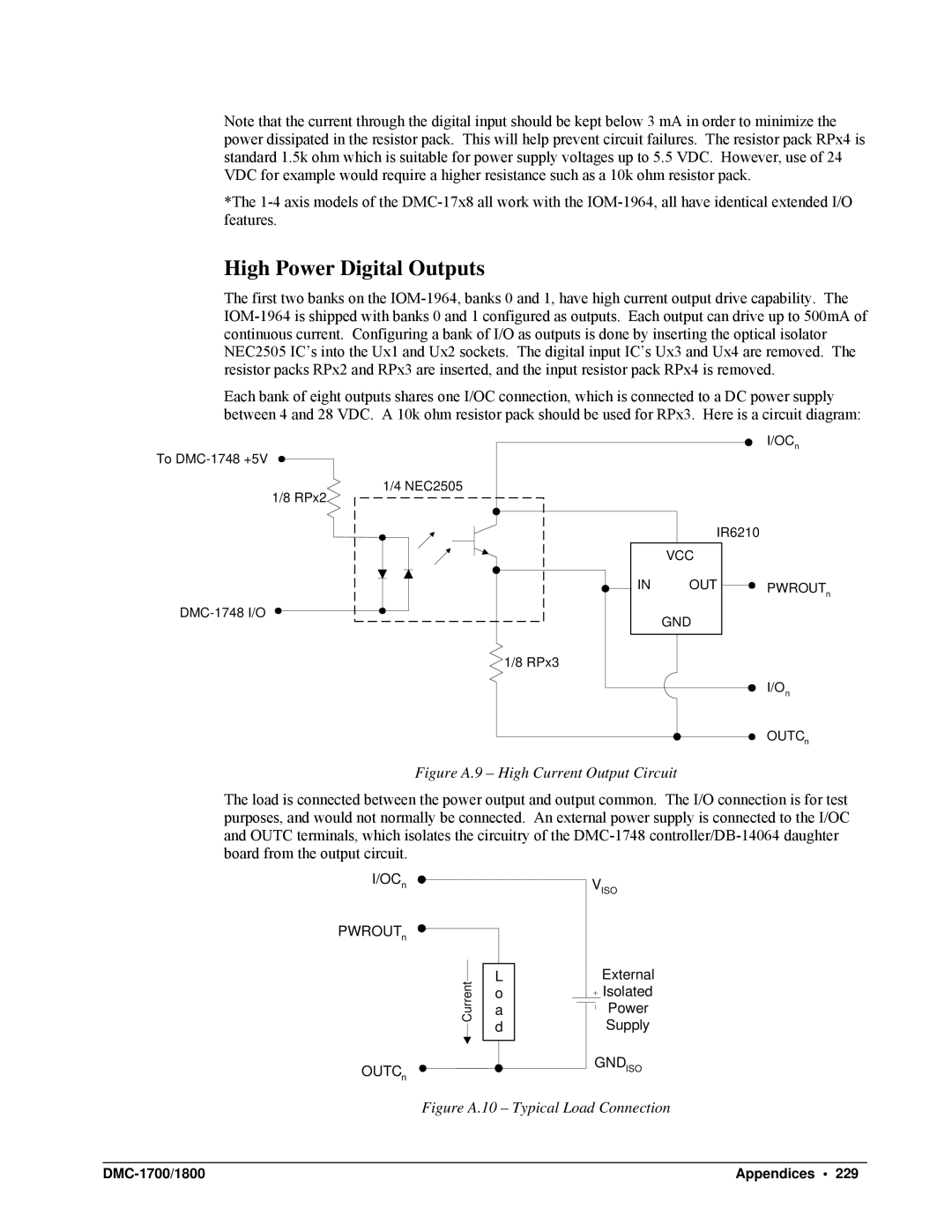 Galil DMC-1700, DMC-1800 user manual High Power Digital Outputs, Figure A.9 High Current Output Circuit 