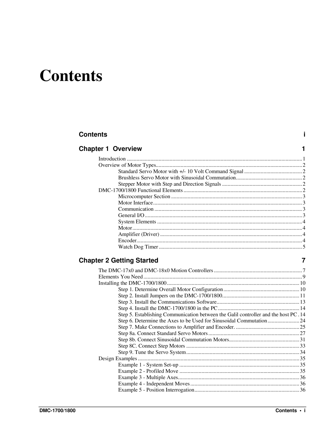 Galil DMC-1700, DMC-1800 user manual Contents 