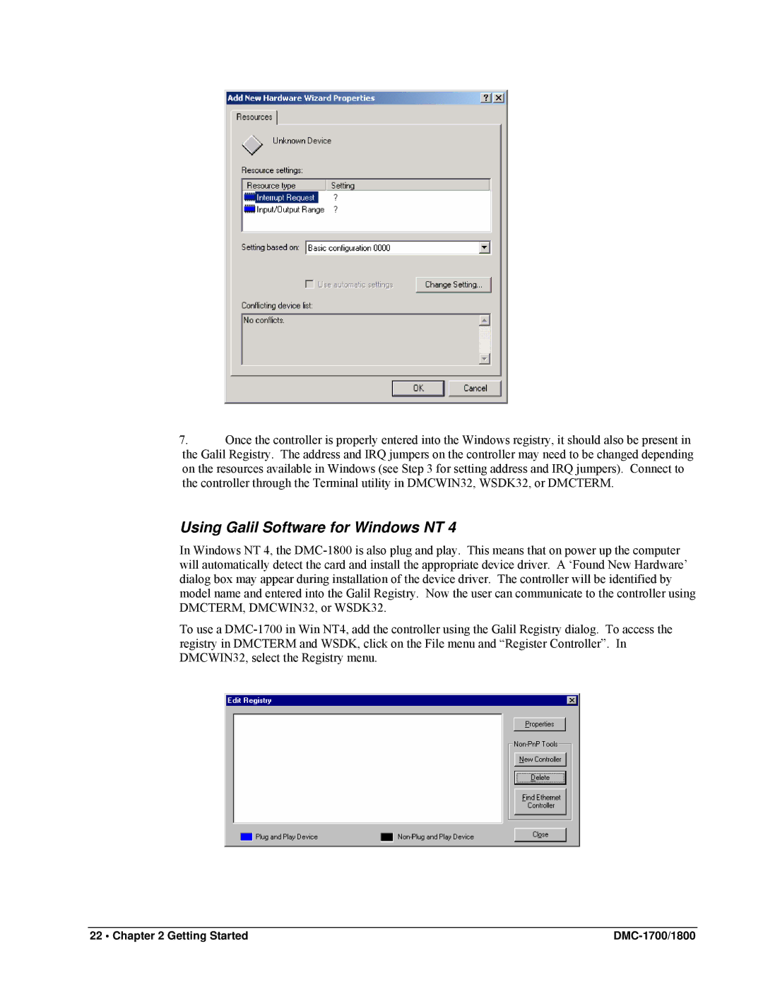 Galil DMC-1800, DMC-1700 user manual Using Galil Software for Windows NT 