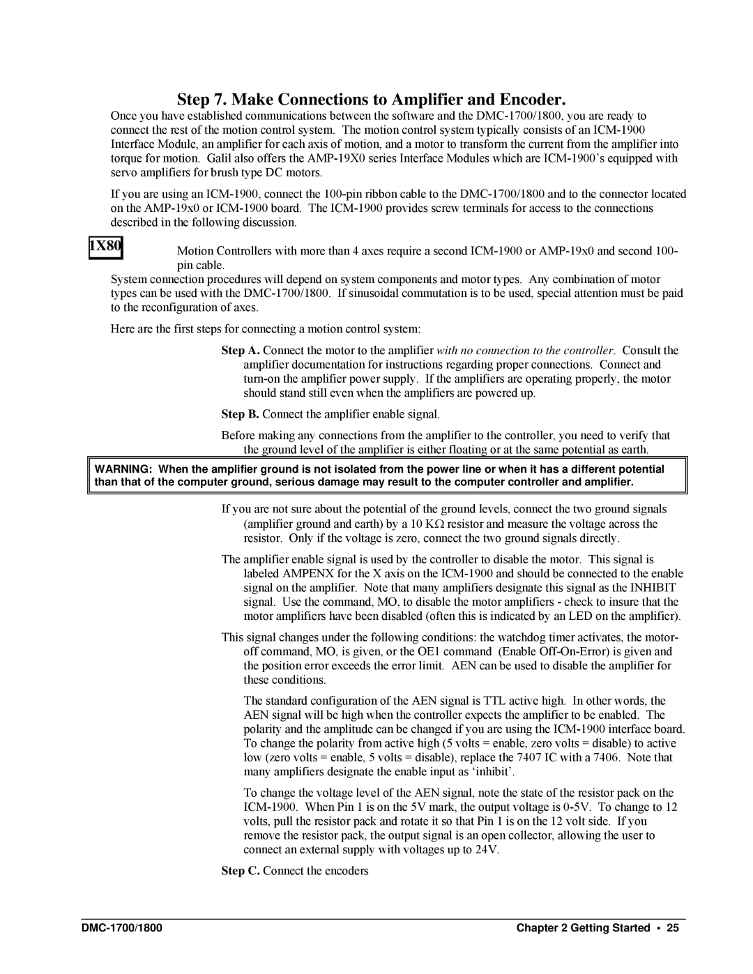 Galil DMC-1700, DMC-1800 user manual Make Connections to Amplifier and Encoder 