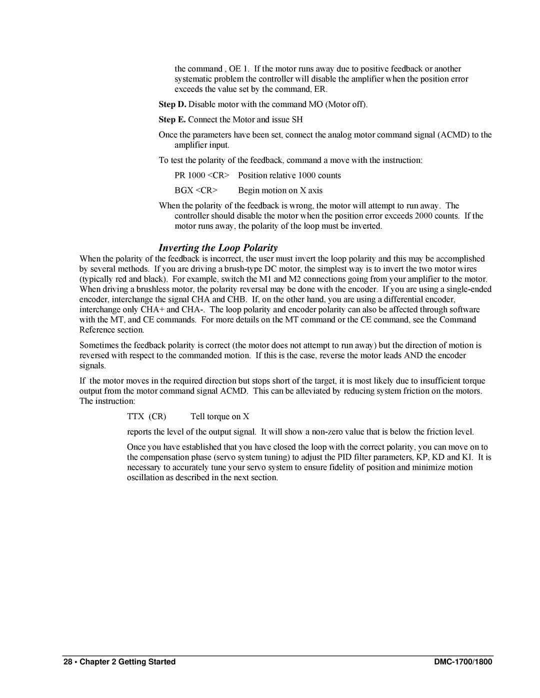 Galil DMC-1800, DMC-1700 user manual Inverting the Loop Polarity, Bgx Cr 