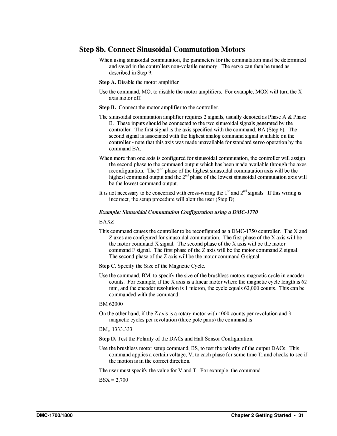 Galil DMC-1700, DMC-1800 user manual Connect Sinusoidal Commutation Motors, Baxz 