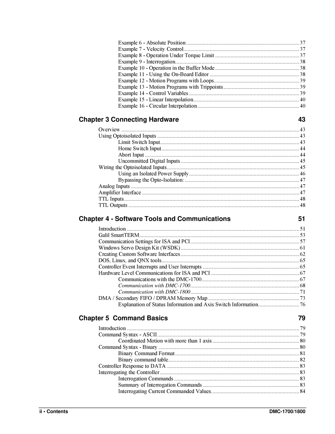 Galil DMC-1800, DMC-1700 user manual Connecting Hardware, Ii Contents 